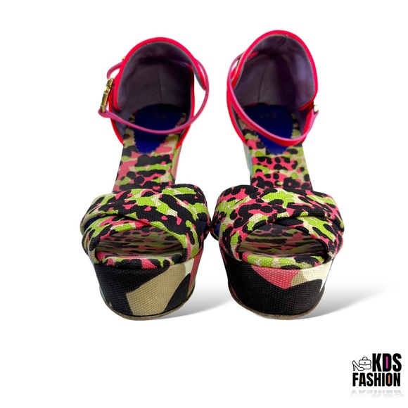 MISSONI Hot Pink Leopard & Camo Wedge Sandals 39 - Picture 4 of 12